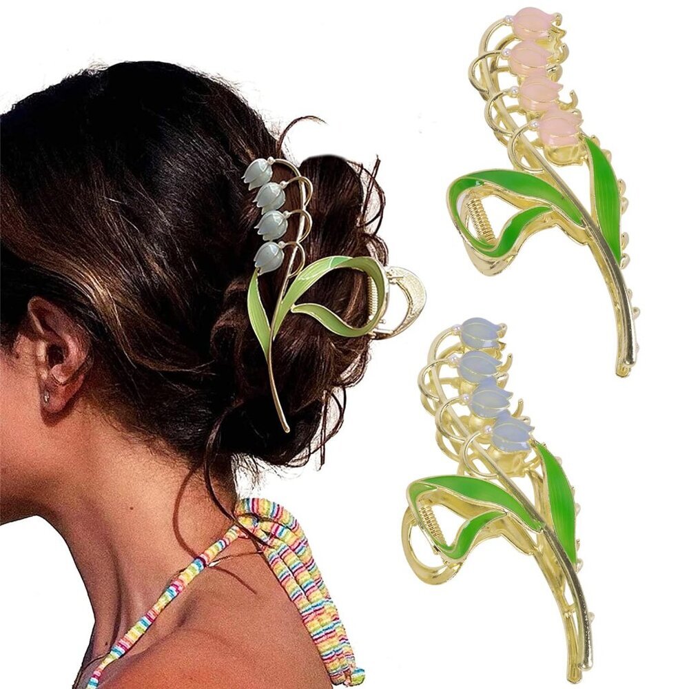 Large Multicolor Floral Metal Non-Slip Strong Hold Hair Jaw Clips and Butterfly
